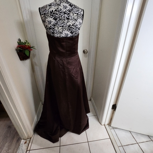 Calvin klein chocolate brown strapless pleated front ball gown xl gala … - Picture 8 of 12